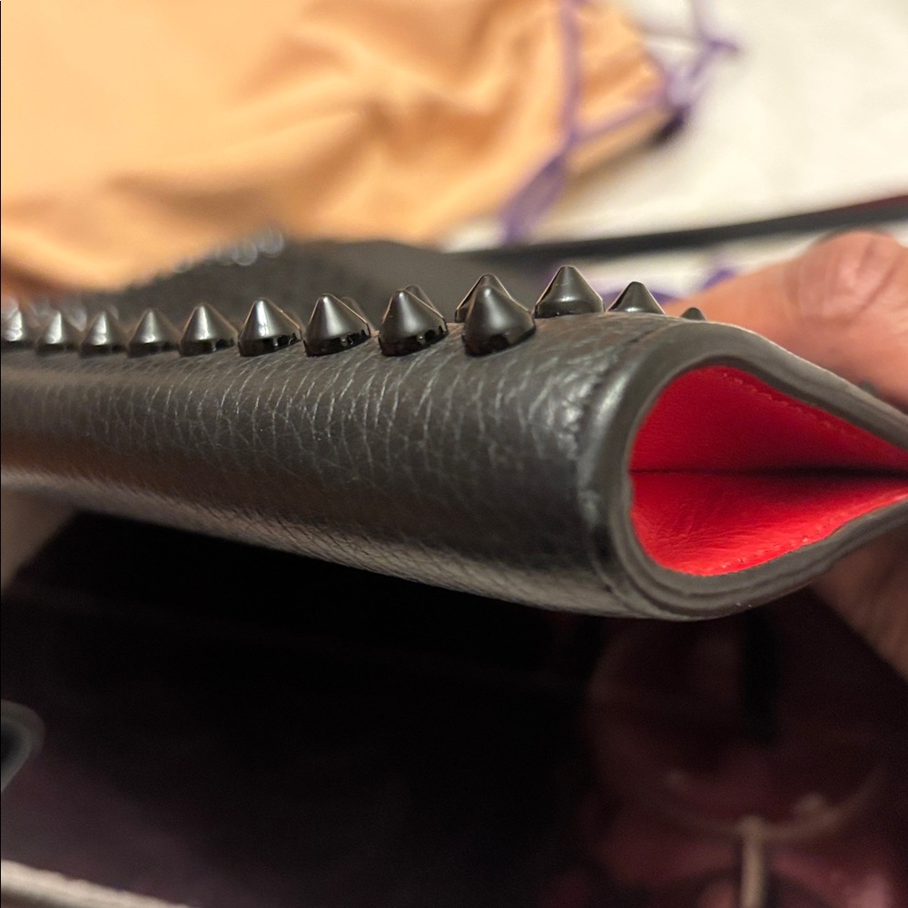 EUC Christian Louboutin Large Black Clutch with black spikes - Picture 5 of 6